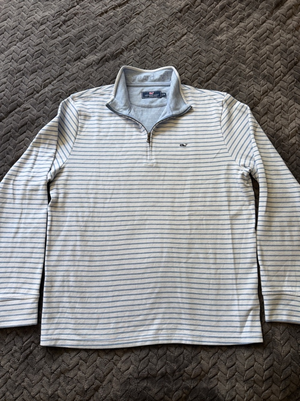 Vineyard Vines White & Blue Striped Quarter-Zip Pullover Mens Size Medium